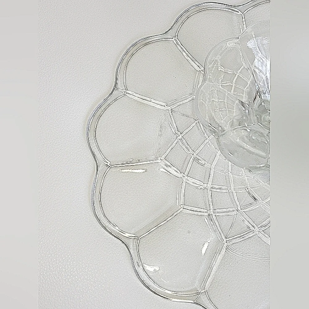 Vintage Pedestal Cake Stand L E Smith Dominion Clear Glass Scalloped Edge Design